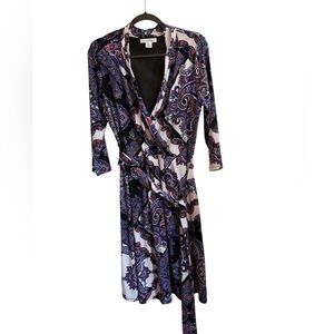 Liz Claiborne Purple Paisley Long Sleeve Wrap Dress